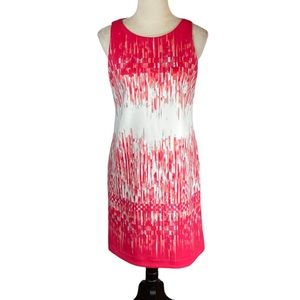 Vince Camuto deep pink and white abstract design sleeveless dress, size 6